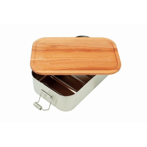 Lunchbox Edelstahl 1100ml mit Holzdeckel